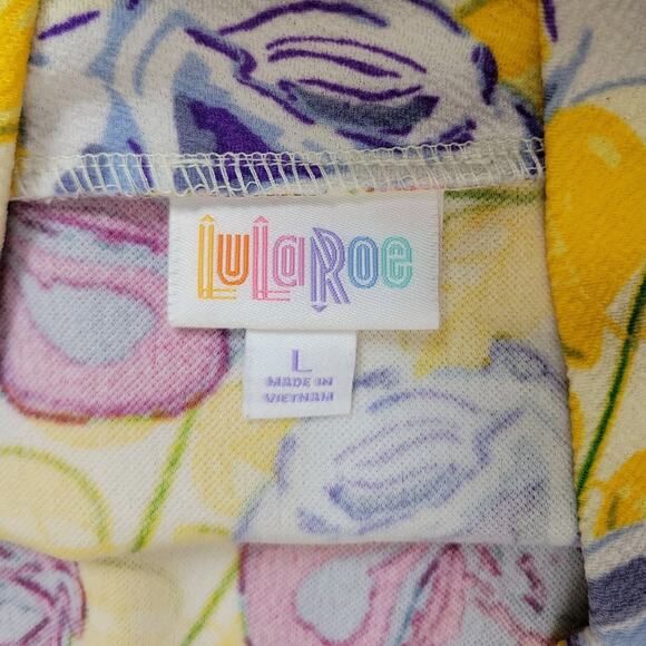 LuLaRoe Womens Yellow Cassie Pencil Skirt With Purple And Pink Roses Size L - Picture 5 of 6